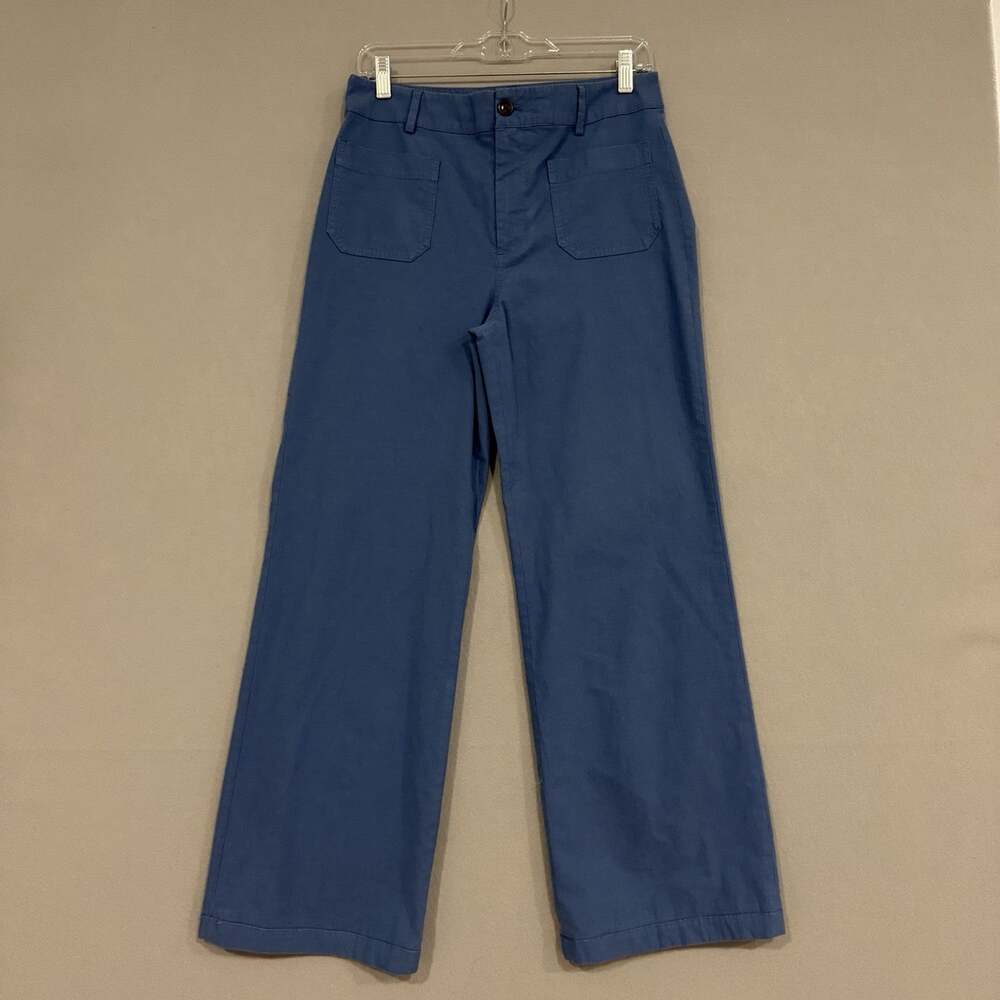 J. Crew Lizzie Wide Leg Pants Sz 28 Blue Linen Blend High-Rise Coastal Stretch
